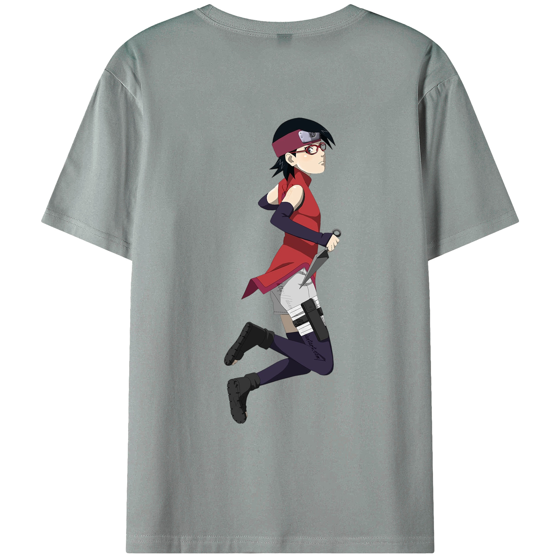 （画像用） NARUTO -ナルト- うちは サラダ Uchiha Sarada 綿100％ メンズ半袖Tシャツ（バックプリント） 通気性